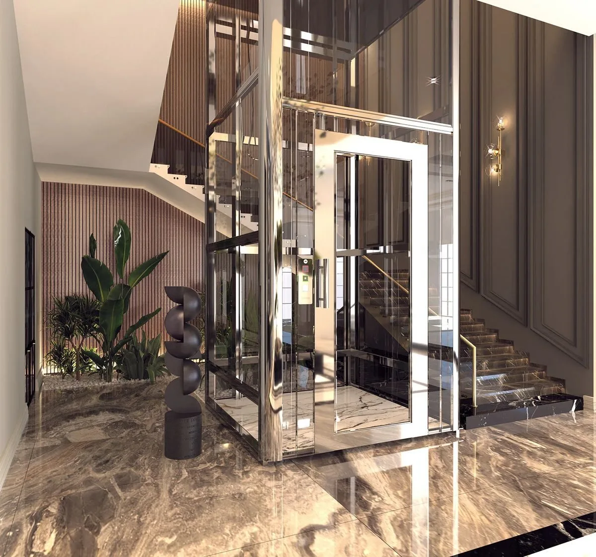 Compact Home Elevator for Villas & Multi-Floor Homes interior and door finish